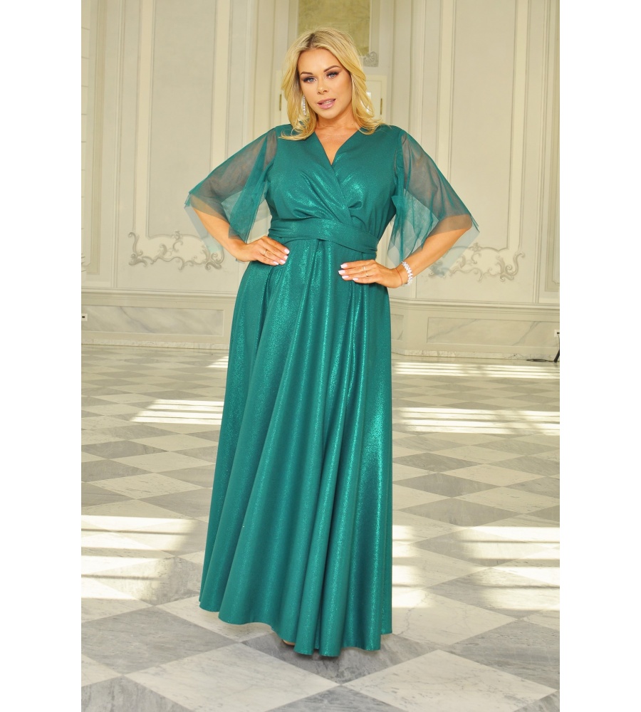 SUKIENKA POLYSUJACA Z PASKIEM W TALI I REKAWEM TIULOWYM 3/4 ZIELONA BS-8512