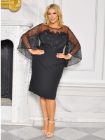 Elegancka sukienka midi w kolorze CZARNYM z nietuzinkowymi rękawami. MODEL:CU-8530