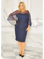 Elegancka sukienka midi w kolorze GRANATOWYM z nietuzinkowymi rękawami. MODEL:CU-8531