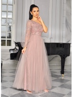 BEŻOWA księżniczka na jedno ramię z efektowną górą. Model: BC-8556