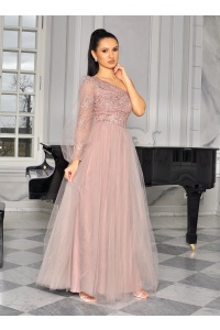 BEŻOWA księżniczka na jedno ramię z efektowną górą. Model: BC-8556