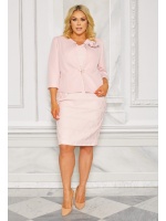 KOMPLET DAMSKI W KOLORZE RÓŻOWYM ZAPINANY NA ZŁOTĄ BROSZKĘ Z KWIATEM. MODEL: EL-8583