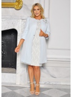 Komplet damski w kolorze NIEBIESKO-ZŁOTYM z płaszczem i dopinanym kwiatem. Model: EL-8590