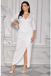 Sukienka maxi połyskująca z rękawkiem w kolorze białym . Model: KM-8626