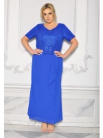 Sukienka maxi z błyszczącą koronkową górą i falbaną z boku w kolorze SZAFIROWYM. Model: GV-8642