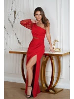 SUKIENKA CEKINOWA MAXI NA JEDNO RAMIĘ W KOLORZE CZERWONYM. MODEL: BC-8658