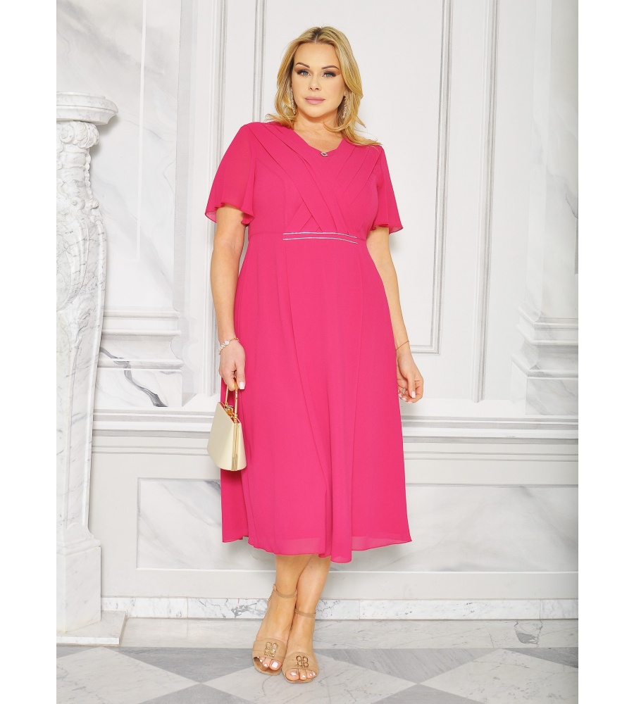 Delikatna sukienka midi z ozdobną aplikacją w talii.MODEL:GD-8667