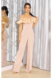 Elegancki kombinezon w falbanką w kolorze beżowym. MODEL:YM-8692