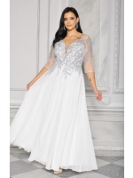 Sukienka ślubna z bogato zdobioną brokatową górą we wzór liści. Model: PW-8747