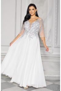 Sukienka ślubna z bogato zdobioną brokatową górą we wzór liści. Model: PW-8747