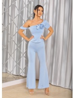 Letni komplet z krótką bluzką oraz spodniami a'la dzwony w kolorze BABY BLUE. Model: MT-8752