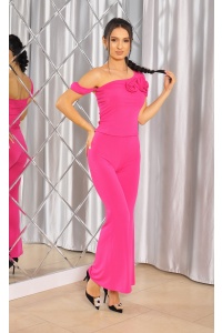 Letni komplet z krótką bluzką oraz spodniami a'la dzwony w kolorze fuksji. Model: MT-8753