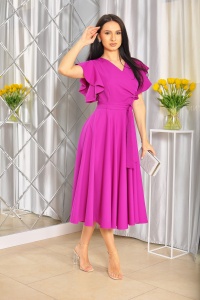Sukienka midi motylek w kolorze BISKUPIM z delikatnymi falbankami przy rękawach. MODEL: KM-8793