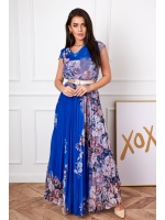 SUKIENKA MAXI PLISOWANA W KWIATY w kolorze szafirowym. MODEL:LO-8794