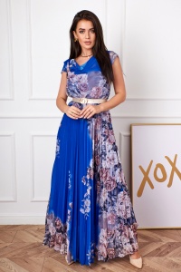 SUKIENKA MAXI PLISOWANA W KWIATY w kolorze szafirowym. MODEL:LO-8794