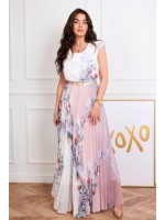 SUKIENKA MAXI PLISOWANA W KWIATY w kolorze biało-pudrowo różowym. MODEL:LO-8795