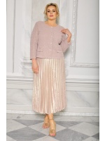 Szykowny komplet ze spódnicą i żakietem w kolorze różowo-beżowym. Model: IP-8801