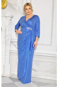 SUKIENKA MAXI Z MARSZCZENIEM I APLIKACJĄ PO BOKU W KOLORZE NIEBIESKIM. MODEL: CU-8828