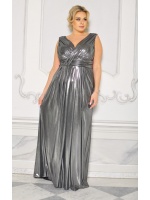 SUKIENKA MAXI W KOLORZE CZARNO-SREBRNYM Z MARSZCZENIEM NA DEKOLCIE .MODEL:CU-8835