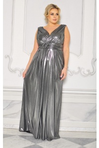 SUKIENKA MAXI W KOLORZE CZARNO-SREBRNYM Z MARSZCZENIEM NA DEKOLCIE .MODEL:CU-8835