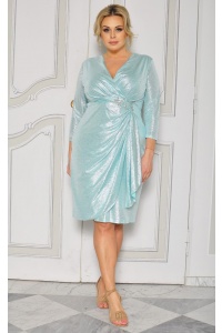 Sukienka midi w kolorze miętowym z aplikacją w tali. MODEL:CU-8843