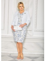 Komplet damski sukienka plus żakiet w kolorze niebiesko-złotym z a'la paskiem w talii. MODEL: MC-8844