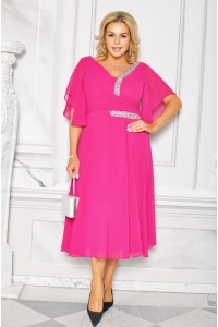 SUKIENKA MIDI W KOLORZE MALINOWYM Z OZDOBNYMI SREBRNYMI CYRKONIAMI. CU-8912