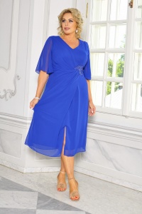 SUKIENKA MIDI ZWIEWNA Z OZDOBĄ PO BOKU W KOLORZE SZAFIROWYM. MODEL: CU-8926