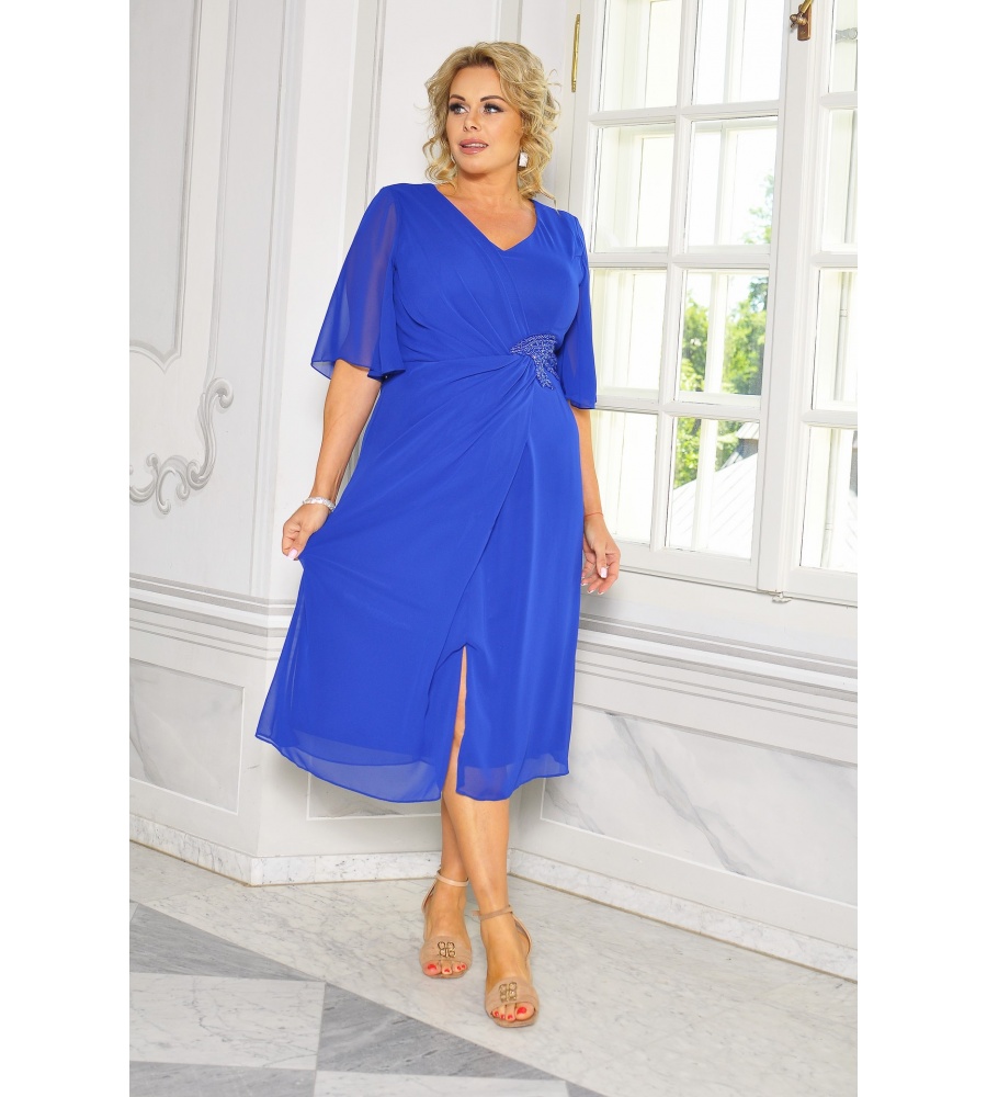 SUKIENKA MIDI ZWIEWNA Z OZDOBĄ PO BOKU W KOLORZE SZAFIROWYM. MODEL: CU-8926
