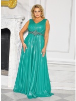 SUKIENKA MAXI Z OZDOBĄ W TALII NA GRUBSZYCH RAMIACZKACH w kolorze ZIELENI. Model: CU-8942