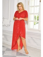 Asymetryczna sukienka maxi cekinowa z krótkim rękawem w kolorze czerwonym. Model: CU-8955