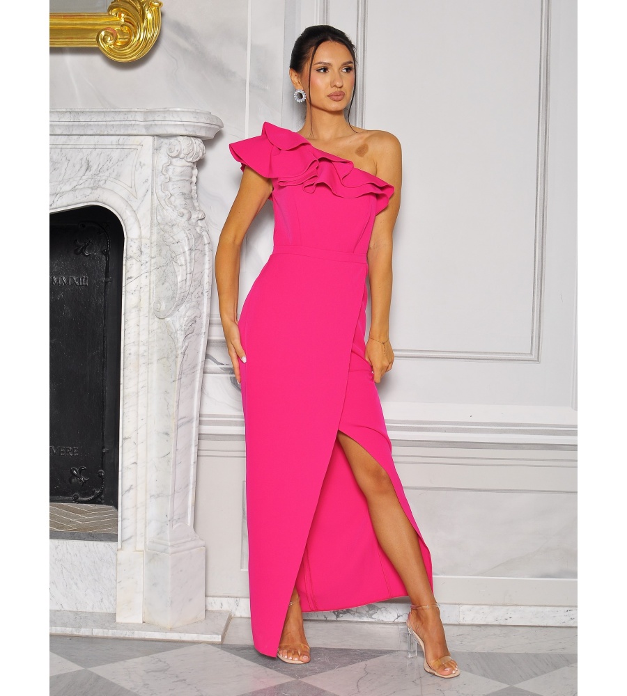 RÓŻOWA MAXI na jedno ramię z falbanami. Model: KM-8979