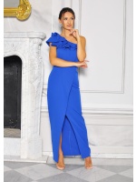 MAXI w kolorze SZAFIROWYM na jedno ramię z falbanami. Model: KM-8987