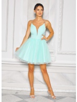 SUKIENKA MINI ROZKLOSZOWANA Z CYRKONIAMI NA RAMIĄCZKACH W KOLORZE MIĘTOWYM. MODEL: LC-9001