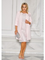 ELEGANCKI KOMPLET DAMSKI Z PŁASZCZEM W KOLORZE RÓŻOWYM ZE SREBRNĄ NITKĄ. MODEL: EL-9054