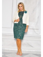 ELEGANCKI KOMPLET DAMSKI ZIELONY ZE ZŁOTYMI PRZETARCIAMI Z KWIATEM. MODEL: EL-9057