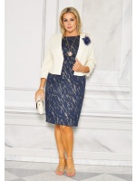 ELEGANCKI KOMPLET DAMSKI GRANATOWY ZE ZŁOTYMI PRZETARCIAMI Z KWIATEM. MODEL: EL-9062