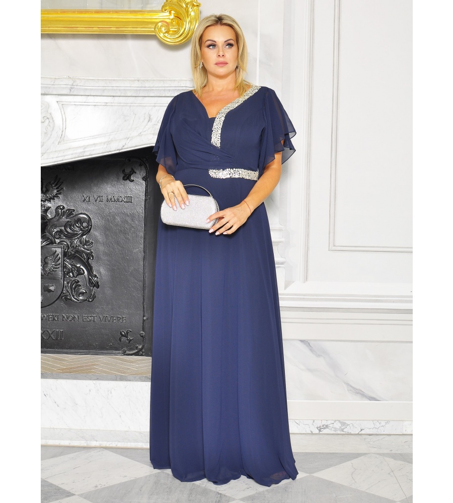 SUKIENKA MAXI W KOLORZE GRANATOWYM Z OZDOBNYMI SREBRNYMI CYRKONIAMI. Model: CU-9067