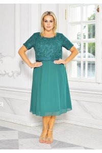 Sukienka midi w kolorze zielonym z koronkową górą. Model: GV-9068