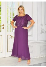 SUKIENKA MAXI Z LUŹNĄ KORONKOWĄ GÓRĄ I GŁADKIM DOŁEM W KOLORZE ŚLIWKI. MODEL: GV-9076