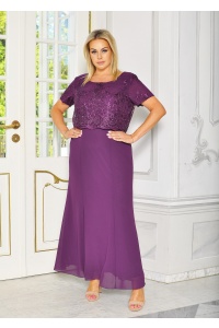 SUKIENKA MAXI Z LUŹNĄ KORONKOWĄ GÓRĄ I GŁADKIM DOŁEM W KOLORZE ŚLIWKI. MODEL: GV-9076