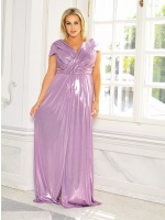 Sukienka maxi fioletowa z połyskującego materiału z krótkim rękawkiem. Model: CU-9087