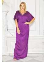 Elegancka sukienka MAXI w kolorze BISKUPIM z szerokimi rękawkami i bogato zdobionym dekoltem. Model: CU-9094