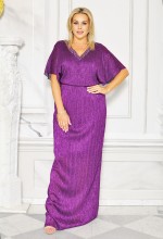 Elegancka sukienka MAXI w kolorze BISKUPIM z szerokimi rękawkami i bogato zdobionym dekoltem. Model: CU-9094
