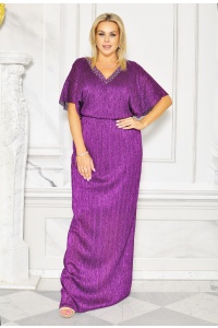 Elegancka sukienka MAXI w kolorze BISKUPIM z szerokimi rękawkami i bogato zdobionym dekoltem. Model: CU-9094