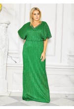 Elegancka sukienka MAXI w kolorze ZIELONYM z szerokimi rękawkami i bogato zdobionym dekoltem. Model: CU-9095