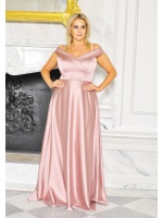 Satynowa sukienka MAXI w kolorze PUDROWEGO RÓŻU z opadającymi rękawkami. Model: CU-9101