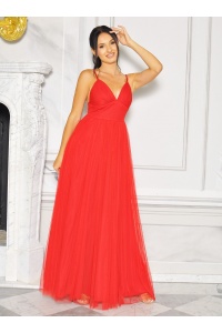 SUKIENKA MAXI Z TIULOWYM DOŁEM W KOLORZE CZERWONYM. . MODEL: AB-9135