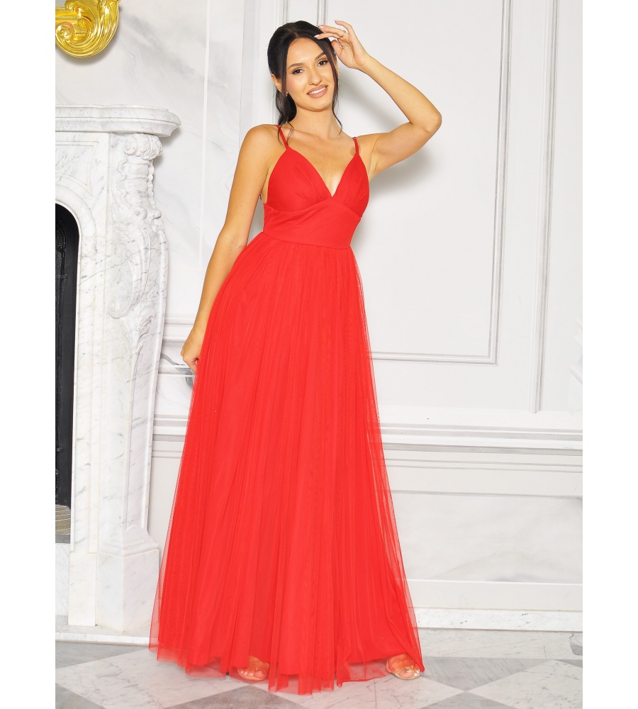 SUKIENKA MAXI Z TIULOWYM DOŁEM W KOLORZE CZERWONYM. . MODEL: AB-9135