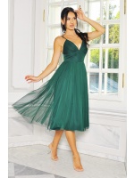 SUKIENKA MIDI Z TIULOWYM DOŁEM NA RAMIĄCZKACH W KOLORZE ZIELONYM. MODEL: AB-9138